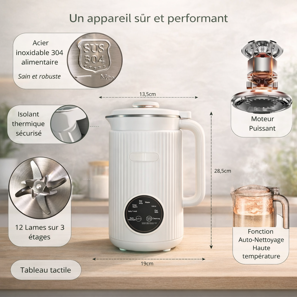 Soyvia – Le 8-en-1 pour préparer facilement vos laits végétaux & jus